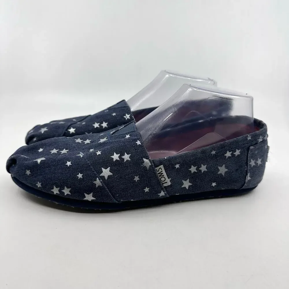 TOMS Navy/White Star Print Slip-On Women's US9 UK7 Loafers Shoes Flats Round Toe - Picture 4 of 7